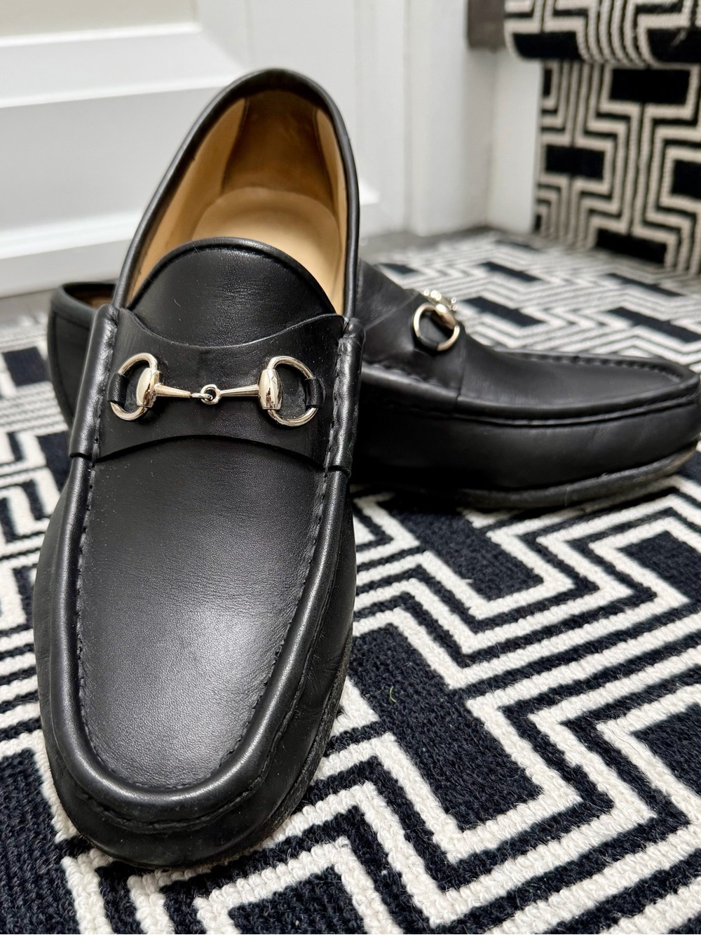 Vintage Gucci Black Leather 1958 classic loafers with silver Horsebit
